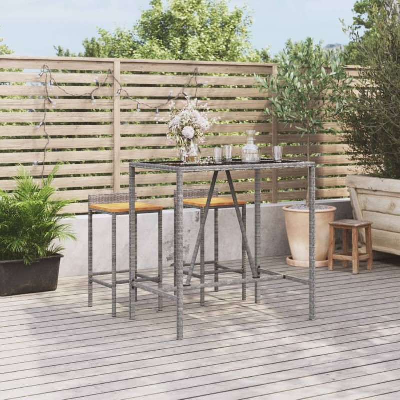 vidaXL Mesa alta bar con superficie vidrio ratán PE gris 110x70x110 cm vidaXL Mesa alta bar con superficie vidrio ratán PE gris 110x70x110 cm
