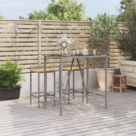vidaXL Mesa alta bar con superficie vidrio ratán PE gris 110x70x110 cm