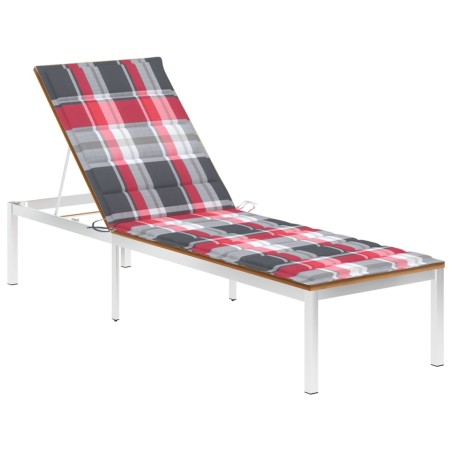 vidaXL Tumbona con cojín madera maciza de acacia y acero inoxidable