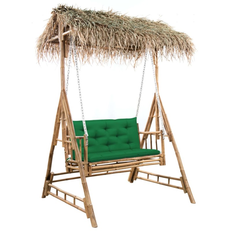 vidaXL Banco columpio de 2 plazas hojas de palma y cojín bambú 202 cm vidaXL Banco columpio de 2 plazas hojas de palma y cojín bambú 202 cm