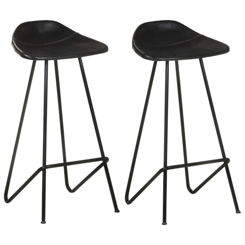 vidaXL Taburetes de cocina 2 unidades cuero auténtico negro vidaXL Taburetes de cocina 2 unidades cuero auténtico negro