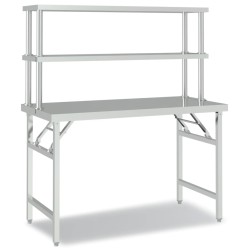 vidaXL Mesa de trabajo para cocina con estante acero inox 120x60x145cm