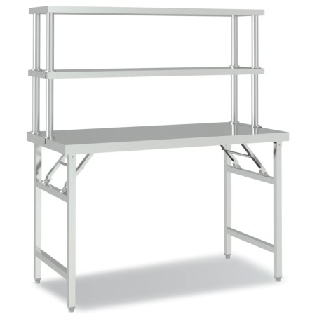 vidaXL Mesa de trabajo para cocina con estante acero inox 120x60x145cm