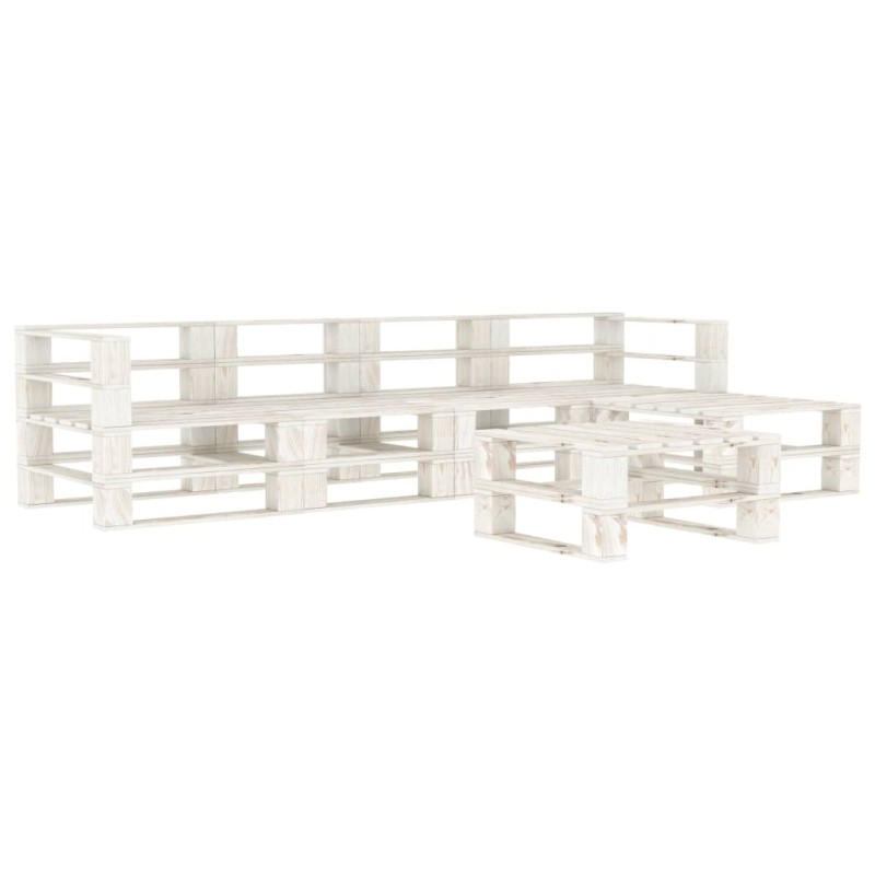 vidaXL Juego de muebles de palets para jardín 6 piezas madera blanco vidaXL Juego de muebles de palets para jardín 6 piezas madera blanco
