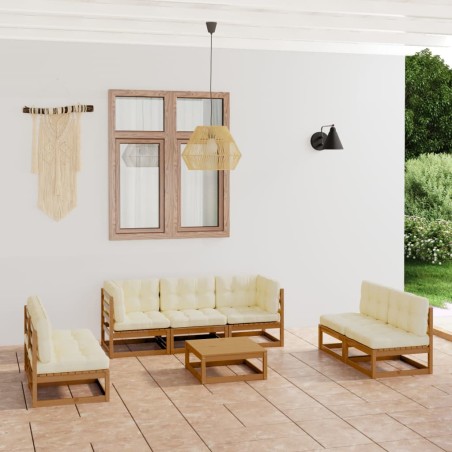vidaXL Muebles de jardín 8 piezas con cojines de madera de pino maciza