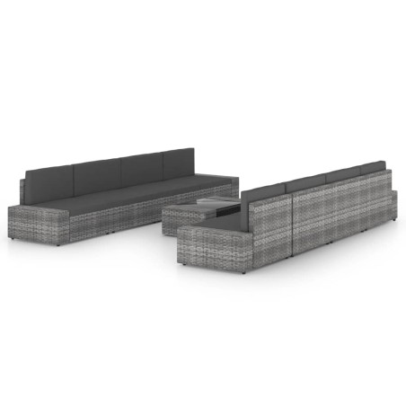 vidaXL Juego muebles de jardín 9 pzas y cojines ratán sintético gris