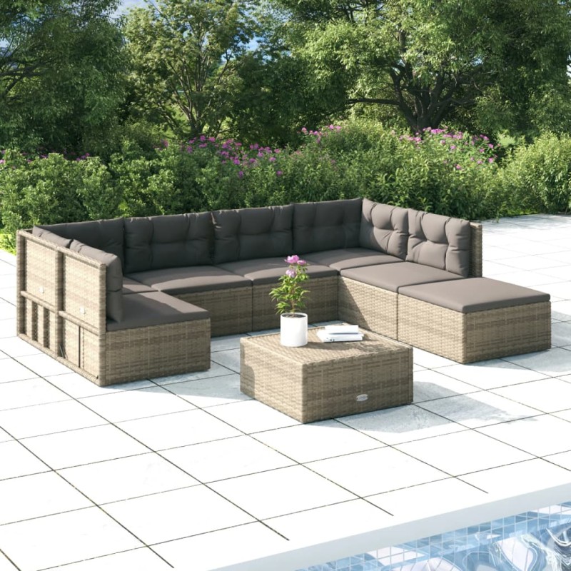 vidaXL Set de muebles de jardín 7 pzas y cojines ratán sintético gris vidaXL Set de muebles de jardín 7 pzas y cojines ratán sintético gris