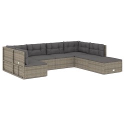 vidaXL Set de muebles de jardín 7 pzas y cojines ratán sintético gris