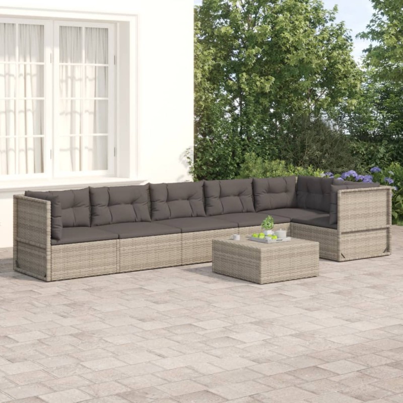 vidaXL Set de muebles de jardín 6 pzas y cojines ratán sintético gris