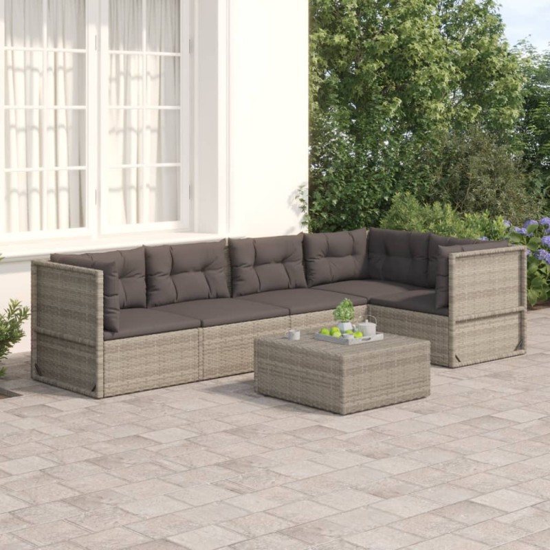vidaXL Set de muebles de jardín 5 pzas y cojines ratán sintético gris vidaXL Set de muebles de jardín 5 pzas y cojines ratán sintético gris