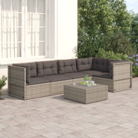 vidaXL Set de muebles de jardín 5 pzas y cojines ratán sintético gris