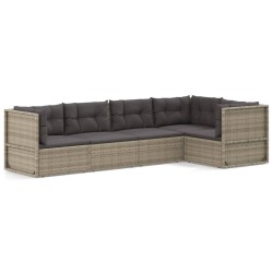 vidaXL Set de muebles de jardín 5 pzas y cojines ratán sintético gris