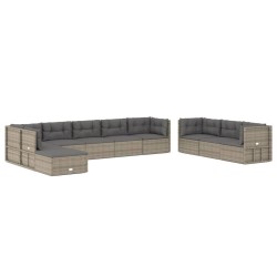 vidaXL Set de muebles de jardín 10 pzas y cojines ratán sintético gris