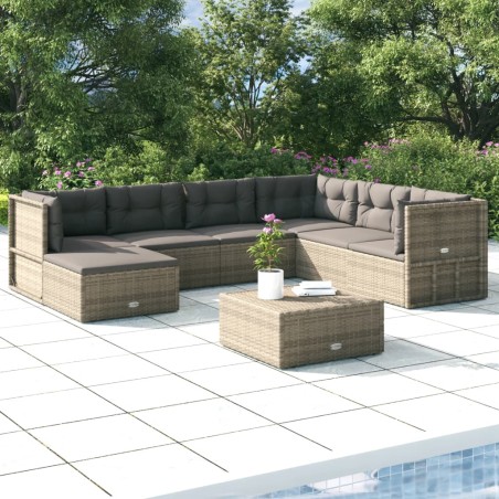 vidaXL Set de muebles de jardín 7 pzas y cojines ratán sintético gris