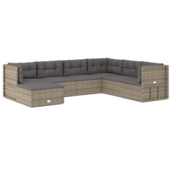 vidaXL Set de muebles de jardín 7 pzas y cojines ratán sintético gris