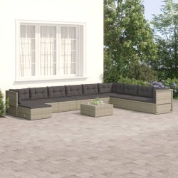 vidaXL Set de muebles de jardín 10 pzas y cojines ratán sintético gris