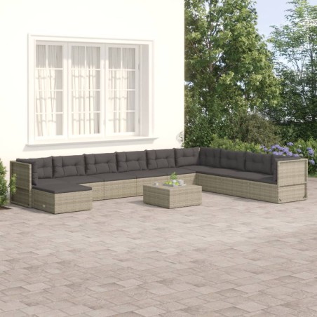 vidaXL Set de muebles de jardín 10 pzas y cojines ratán sintético gris