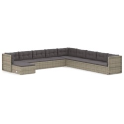 vidaXL Set de muebles de jardín 10 pzas y cojines ratán sintético gris