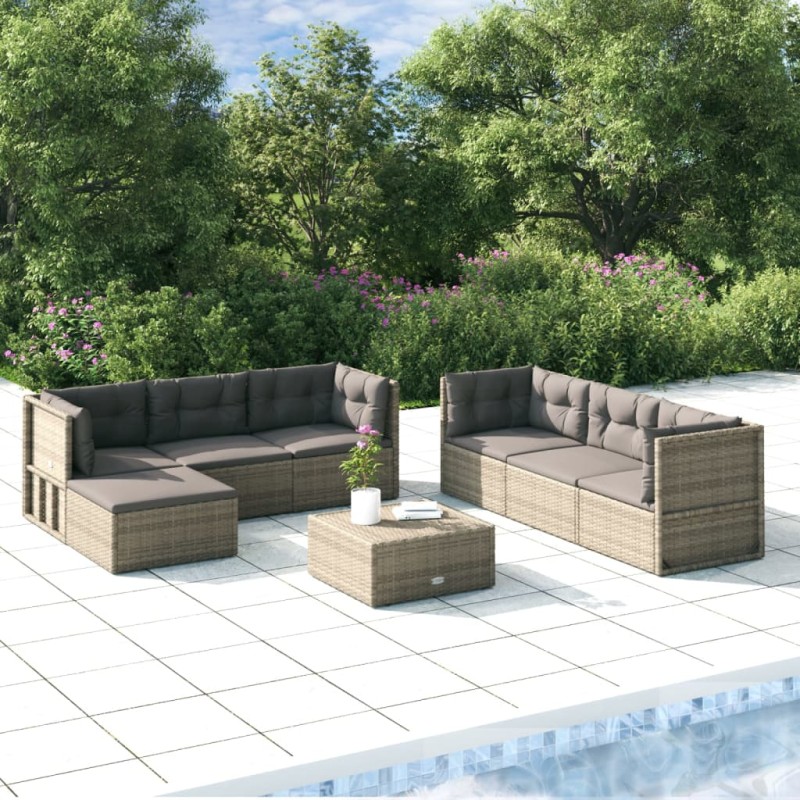 vidaXL Set de muebles de jardín 7 pzas y cojines ratán sintético gris vidaXL Set de muebles de jardín 7 pzas y cojines ratán sintético gris