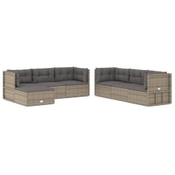 vidaXL Set de muebles de jardín 7 pzas y cojines ratán sintético gris