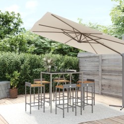 vidaXL Mesa bar y taburetes jardín 7 pzas madera acacia ratán PE gris