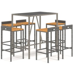 vidaXL Mesa bar y taburetes jardín 7 pzas madera acacia ratán PE gris