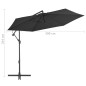 vidaXL Sombrilla voladiza con poste de aluminio negro 300 cm vidaXL Sombrilla voladiza con poste de aluminio negro 300 cm