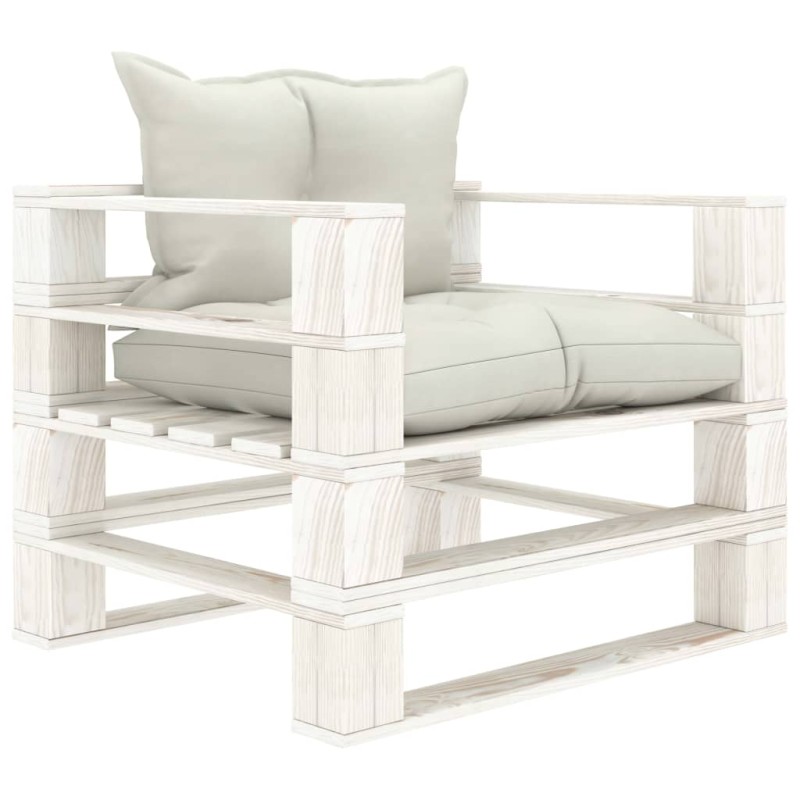 vidaXL Sofá de palets para jardín madera con cojines beige vidaXL Sofá de palets para jardín madera con cojines beige