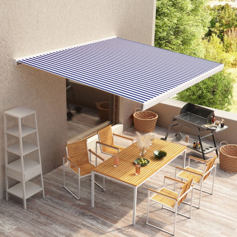 vidaXL Toldo de carrete motorizado azul y blanco 350x250 cm vidaXL Toldo de carrete motorizado azul y blanco 350x250 cm