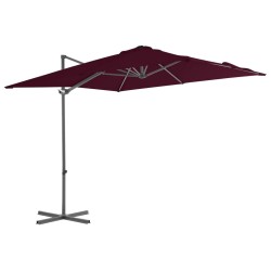 vidaXL Sombrilla voladiza con poste de acero rojo burdeos 250x250 cm