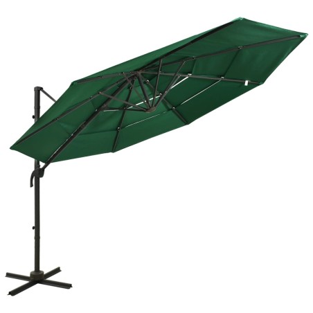 vidaXL Sombrilla de 4 niveles con poste de aluminio verde 3x3 m