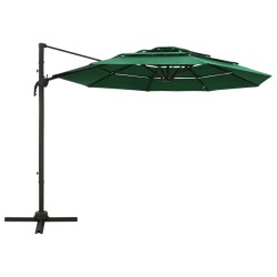 vidaXL Sombrilla de 4 niveles con poste de aluminio verde 3x3 m