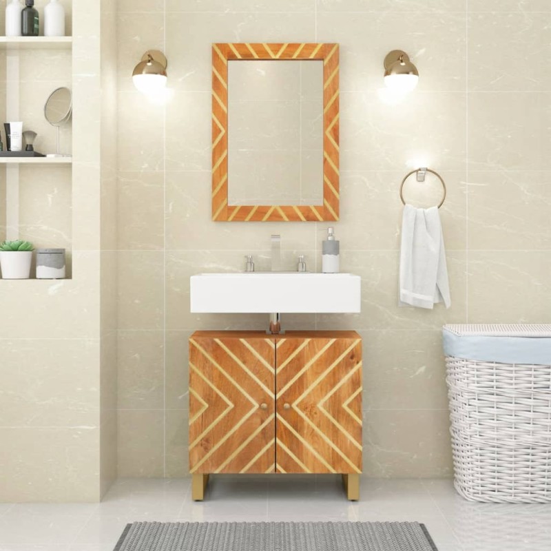 vidaXL Espejo de baño madera maciza mango marrón y cristal 50x70x3 cm vidaXL Espejo de baño madera maciza mango marrón y cristal 50x70x3 cm