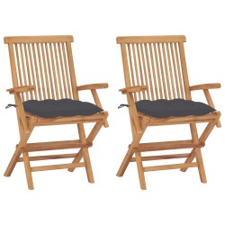 vidaXL Sillas de jardín 2 uds madera teca con cojines gris antracita