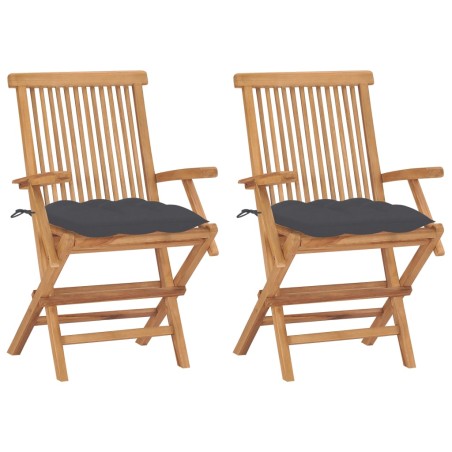 vidaXL Sillas de jardín 2 uds madera teca con cojines gris antracita
