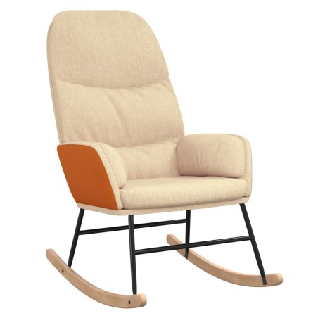 vidaXL Silla mecedora de tela blanco crema