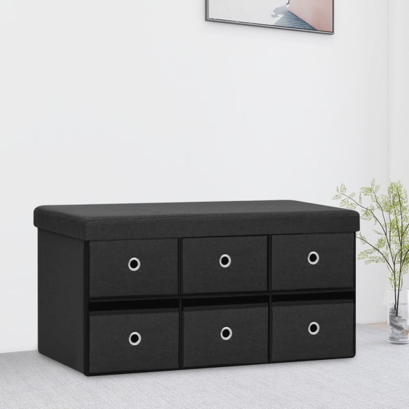 vidaXL Banco de almacenaje plegable lino sintético negro 76x38x38 cm vidaXL Banco de almacenaje plegable lino sintético negro 76x38x38 cm