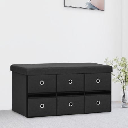vidaXL Banco de almacenaje plegable lino sintético negro 76x38x38 cm