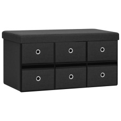 vidaXL Banco de almacenaje plegable lino sintético negro 76x38x38 cm