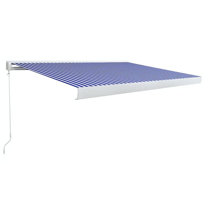vidaXL Toldo de carrete manual azul y blanco 450x300 cm vidaXL Toldo de carrete manual azul y blanco 450x300 cm