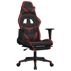 vidaXL Silla gaming masaje reposapiés cuero sintético negro rojo tinto