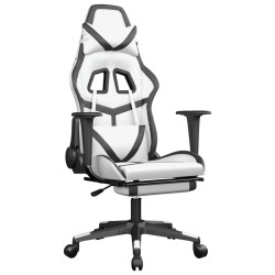 vidaXL Silla gaming masaje y reposapiés cuero sintético negro blanco