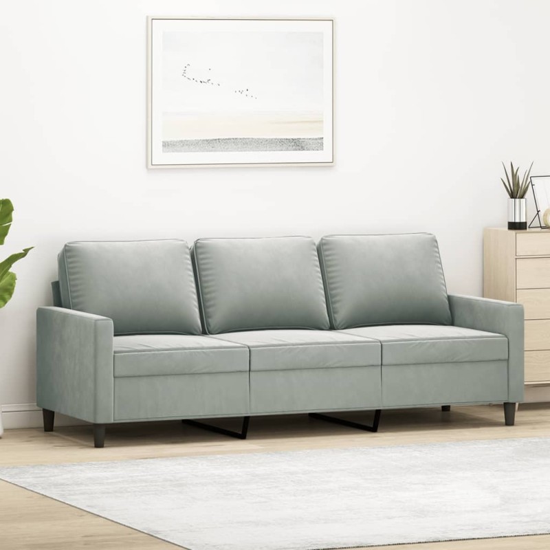 vidaXL Sofá de 3 plazas terciopelo gris claro 180 cm vidaXL Sofá de 3 plazas terciopelo gris claro 180 cm