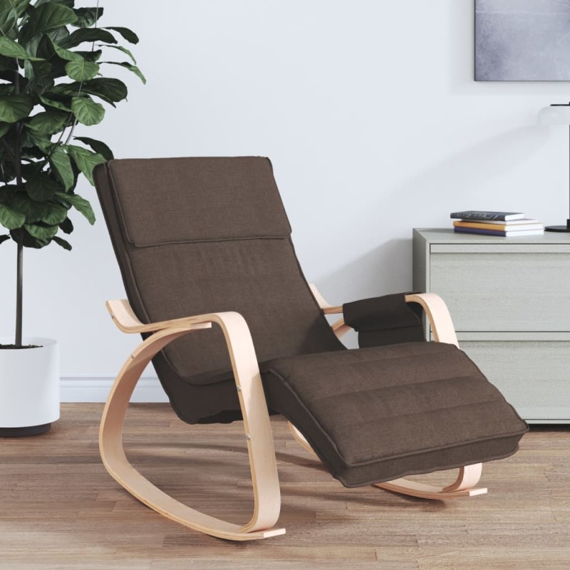 vidaXL Silla mecedora de tela marrón oscuro vidaXL Silla mecedora de tela marrón oscuro
