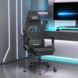 vidaXL Silla gaming de masaje con reposapiés tela negro