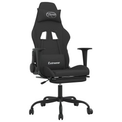 vidaXL Silla gaming de masaje con reposapiés tela negro