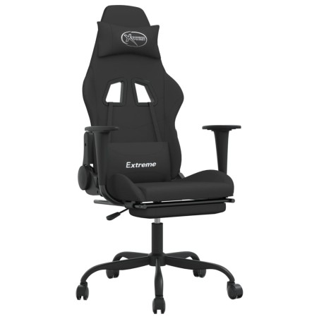 vidaXL Silla gaming de masaje con reposapiés tela negro