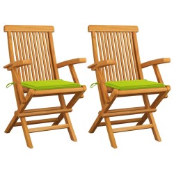 vidaXL Sillas de jardín 2 uds madera teca con cojines verde brillante