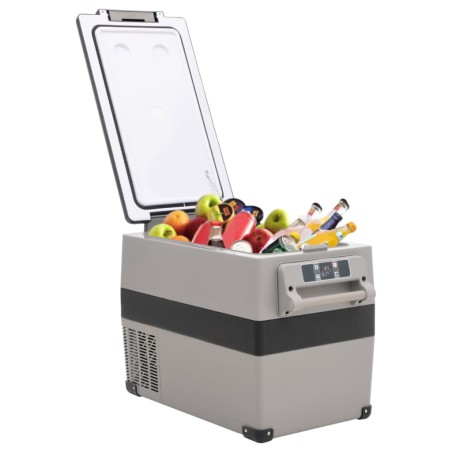vidaXL Nevera con asa y adaptador PP y PE negro y gris 45 L