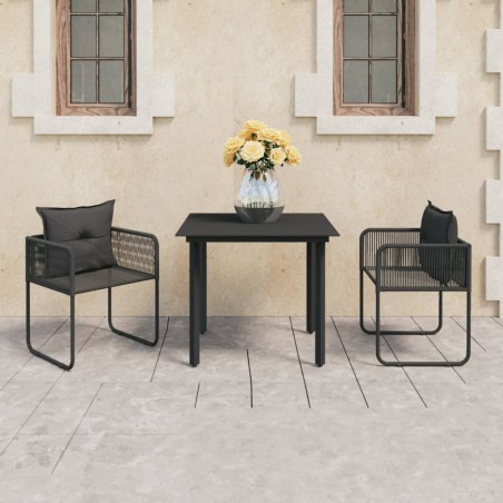 vidaXL Set de comedor de jardín de 3 piezas PVC ratán negro
